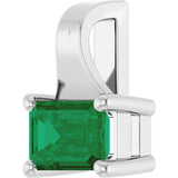 14K Gold Emerald Lab-Grown Emerald Solitaire Pendant - White Gold - view 2