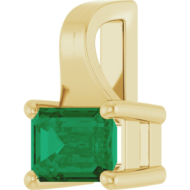 14K Gold Emerald Lab-Grown Emerald Solitaire Pendant - Yellow Gold - view 2