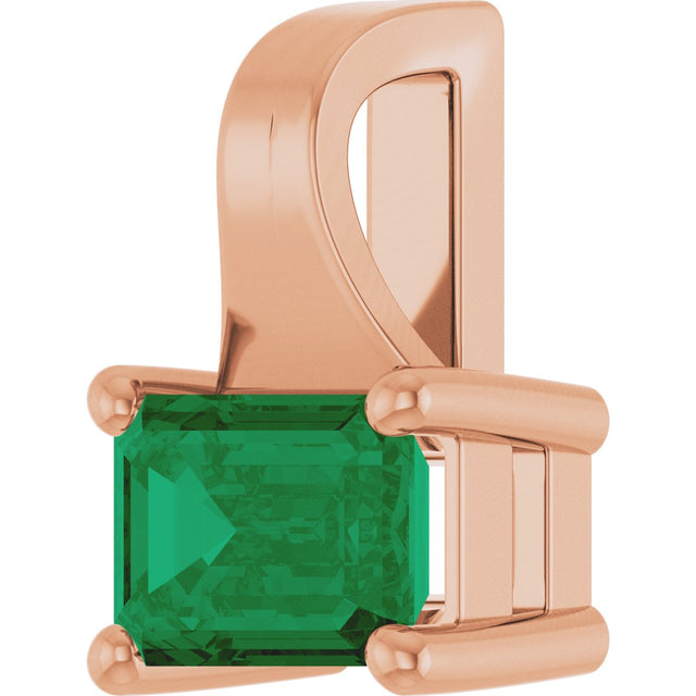 14K Gold Emerald Lab-Grown Emerald Solitaire Pendant - Rose Gold - view 2