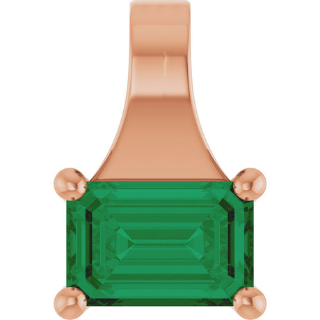 14K Gold Emerald Lab-Grown Emerald Solitaire Pendant - Rose Gold