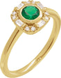 14K Gold Round Natural Emerald & Natural Diamond Halo-Style Ring - Yellow Gold