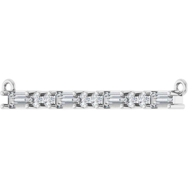 Platinum Straight Baguette Natural Diamond Accented Bar Necklace – 1/2 CTW - view 5
