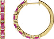 14K Gold Straight Baguette Natural Ruby & Natural Diamond Accented Hoop Earrings - Yellow Gold