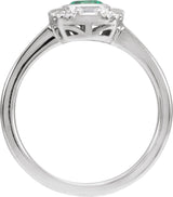 14K Gold Round Natural Emerald & Natural Diamond Halo-Style Ring - White Gold - view 2