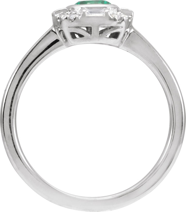 14K Gold Round Natural Emerald & Natural Diamond Halo-Style Ring - White Gold - view 2