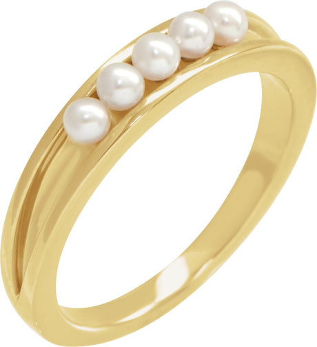 14K Gold Cultured White Seed Pearl Pearl Ring - Yellow Gold