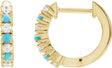 14K Gold Round Natural Turquoise & Natural Diamond Accented Hoop Earrings - Yellow Gold