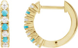 14K Gold Round Natural Turquoise & Natural Diamond Accented Hoop Earrings - Yellow Gold