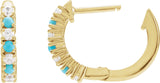 14K Gold Round Natural Turquoise & Natural Diamond Accented Hoop Earrings - Yellow Gold - view 2