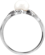 14K Gold Cultured White Freshwater Pearl & Natural Diamond Accented Pearl Ring – 6.5mm Stones - White Gold - view 2
