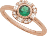 14K Gold Round Natural Emerald & Natural Diamond Halo-Style Ring - Rose Gold - view 4