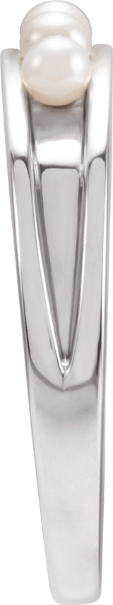 Platinum Cultured White Seed Pearl Pearl Ring - view 3