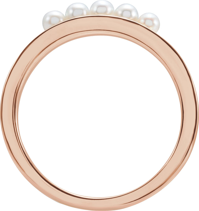 14K Gold Cultured White Seed Pearl Pearl Ring - Rose Gold - view 2