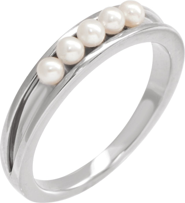 Platinum Cultured White Seed Pearl Pearl Ring