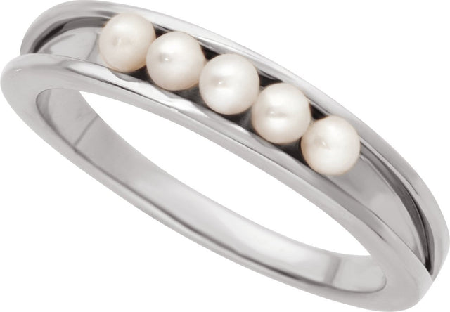 Platinum Cultured White Seed Pearl Pearl Ring - view 4