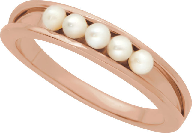 14K Gold Cultured White Seed Pearl Pearl Ring - Rose Gold - view 4