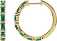 14K Gold Straight Baguette Natural Emerald & Natural Diamond Accented Hoop Earrings - Yellow Gold