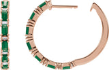 14K Gold Straight Baguette Natural Emerald & Natural Diamond Accented Hoop Earrings - Rose Gold - view 3