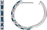 14K Gold Straight Baguette Natural Blue Sapphire & Natural Diamond Accented Hoop Earrings - White Gold - view 3