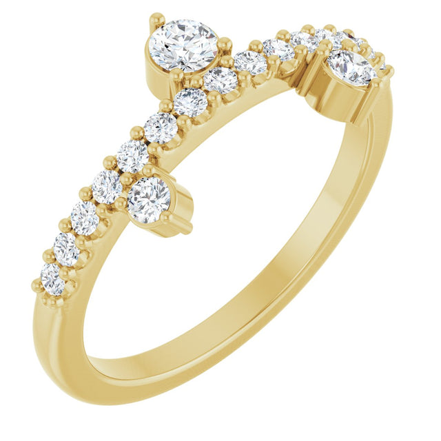 14K Gold Round Natural White Sapphire Accented Ring - Yellow Gold