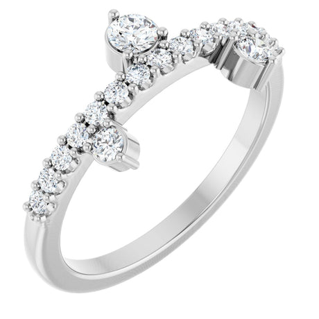 14K Gold Round Natural White Sapphire Accented Ring - White Gold