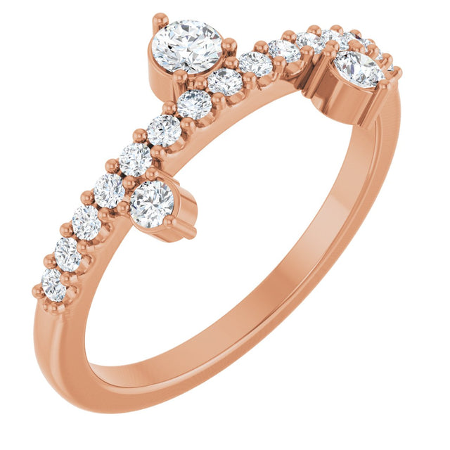 14K Gold Round Natural White Sapphire Accented Ring - Rose Gold