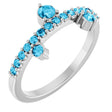 14K Gold Round Natural Aquamarine Accented Ring - White Gold