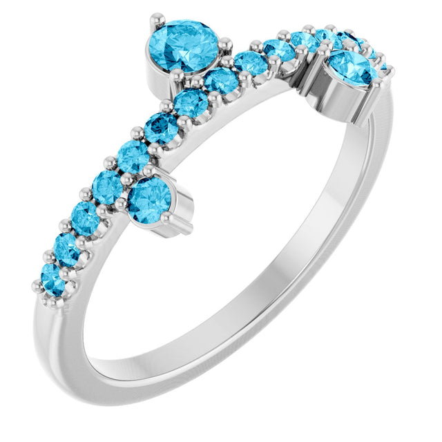 Platinum Round Natural Aquamarine Accented Ring
