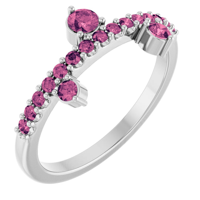14K Gold Round Natural Pink Tourmaline Accented Ring - White Gold