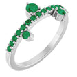 14K Gold Round Natural Emerald Accented Ring - White Gold