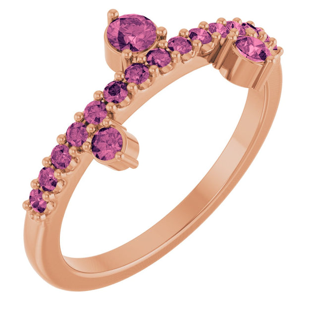 14K Gold Round Natural Pink Tourmaline Accented Ring - Rose Gold