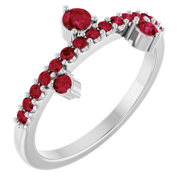 Platinum Round Natural Ruby Accented Ring