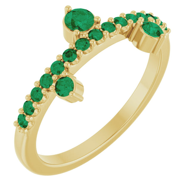 14K Gold Round Natural Emerald Accented Ring - Yellow Gold
