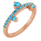 14K Gold Round Natural Aquamarine Accented Ring - Rose Gold