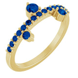 14K Gold Round Lab-Grown Blue Sapphire Accented Ring - Yellow Gold