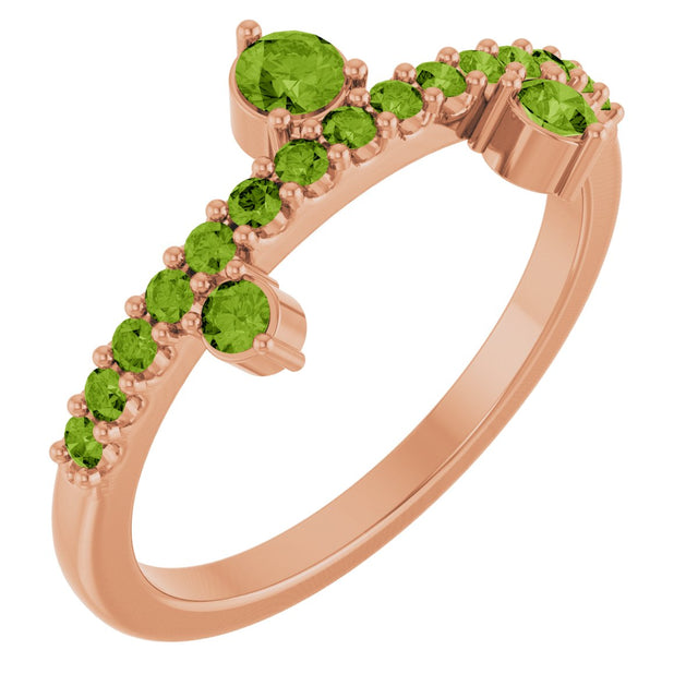 14K Gold Round Natural Peridot Accented Ring - Rose Gold