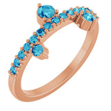 14K Gold Round Natural Blue Zircon Accented Ring - Rose Gold