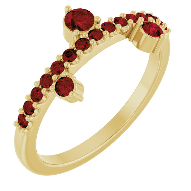 14K Gold Round Natural Mozambique Garnet Accented Ring – 3mm Stones - Yellow Gold