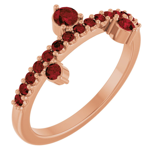 14K Gold Round Natural Mozambique Garnet Accented Ring – 3mm Stones - Rose Gold
