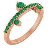 14K Gold Round Natural Emerald Accented Ring - Rose Gold