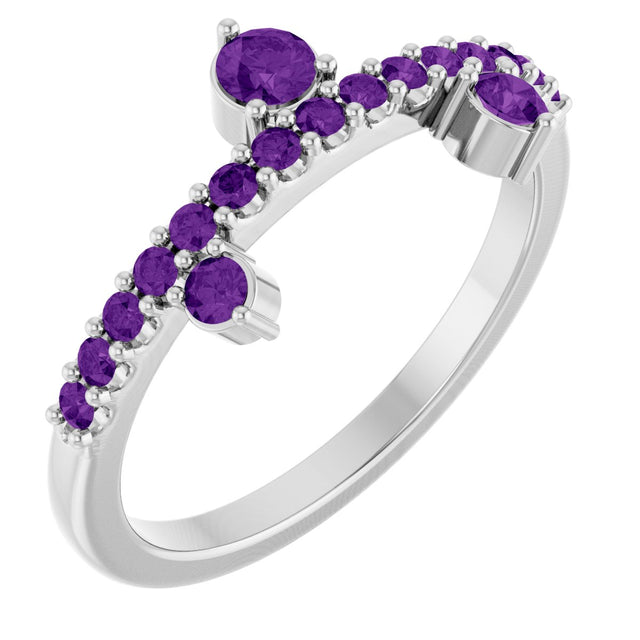 Platinum Round Natural Amethyst Accented Ring