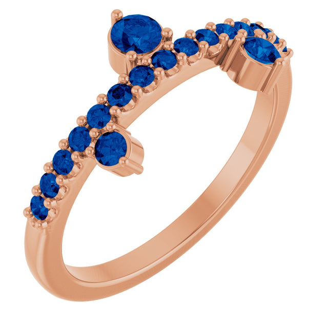 14K Gold Round Lab-Grown Blue Sapphire Accented Ring - Rose Gold