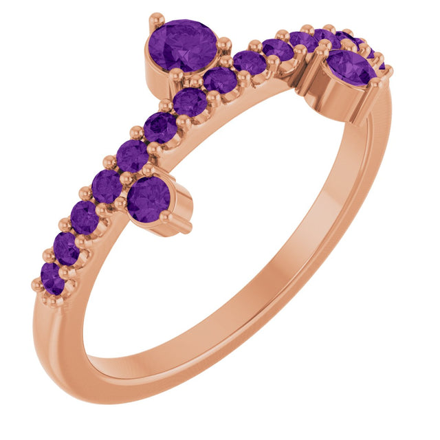 14K Gold Round Natural Amethyst Accented Ring - Rose Gold