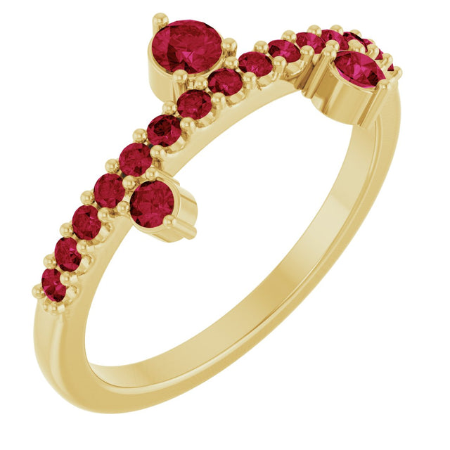 14K Gold Round Natural Ruby Accented Ring - Yellow Gold