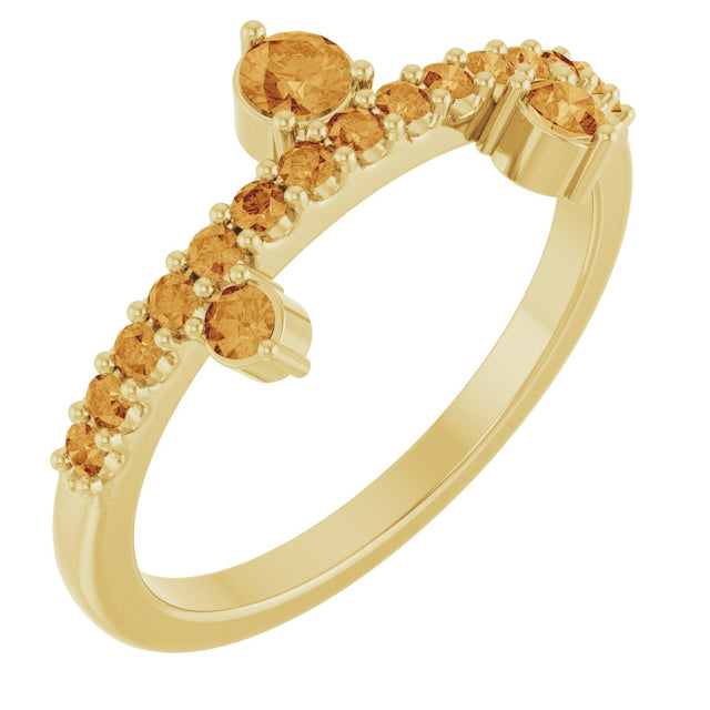 14K Gold Round Natural Citrine Accented Ring - Yellow Gold