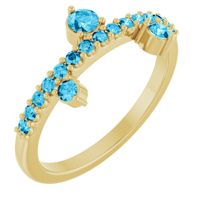 14K Gold Round Natural Aquamarine Accented Ring - Yellow Gold