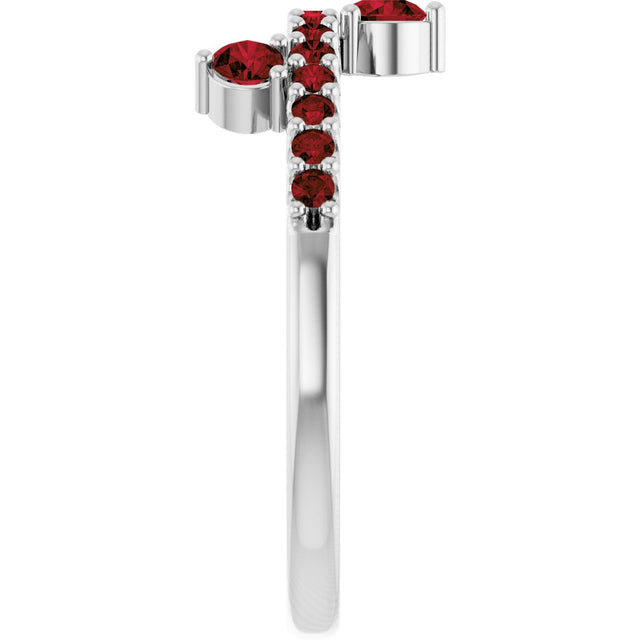 14K Gold Round Natural Mozambique Garnet Accented Ring – 3mm Stones - White Gold - view 4