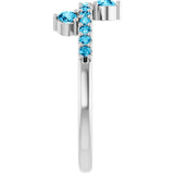 Platinum Round Natural Aquamarine Accented Ring - view 4
