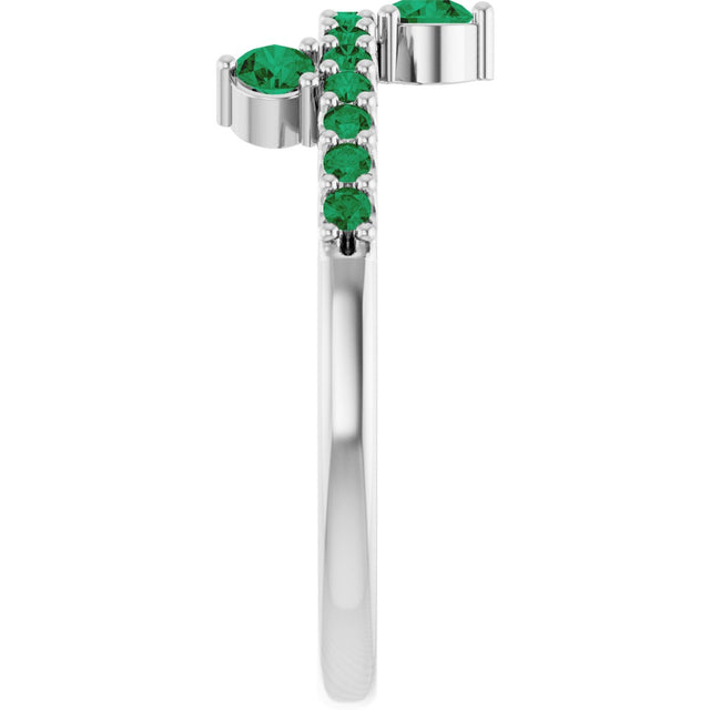 14K Gold Round Natural Emerald Accented Ring - White Gold - view 4