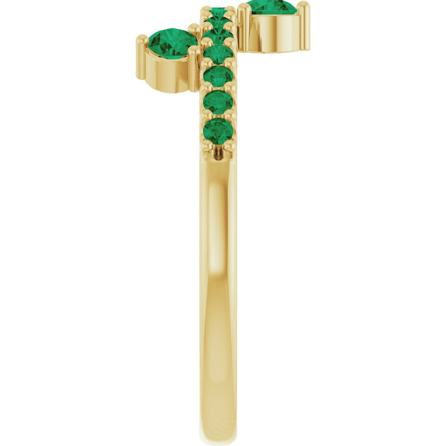 14K Gold Round Natural Emerald Accented Ring - Yellow Gold - view 4